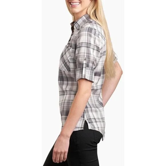 2 for $26 Kuhl Spectra Plaid Shirt Storm Gray Womens Small Pullover Roll Tab - Picture 3 of 10
